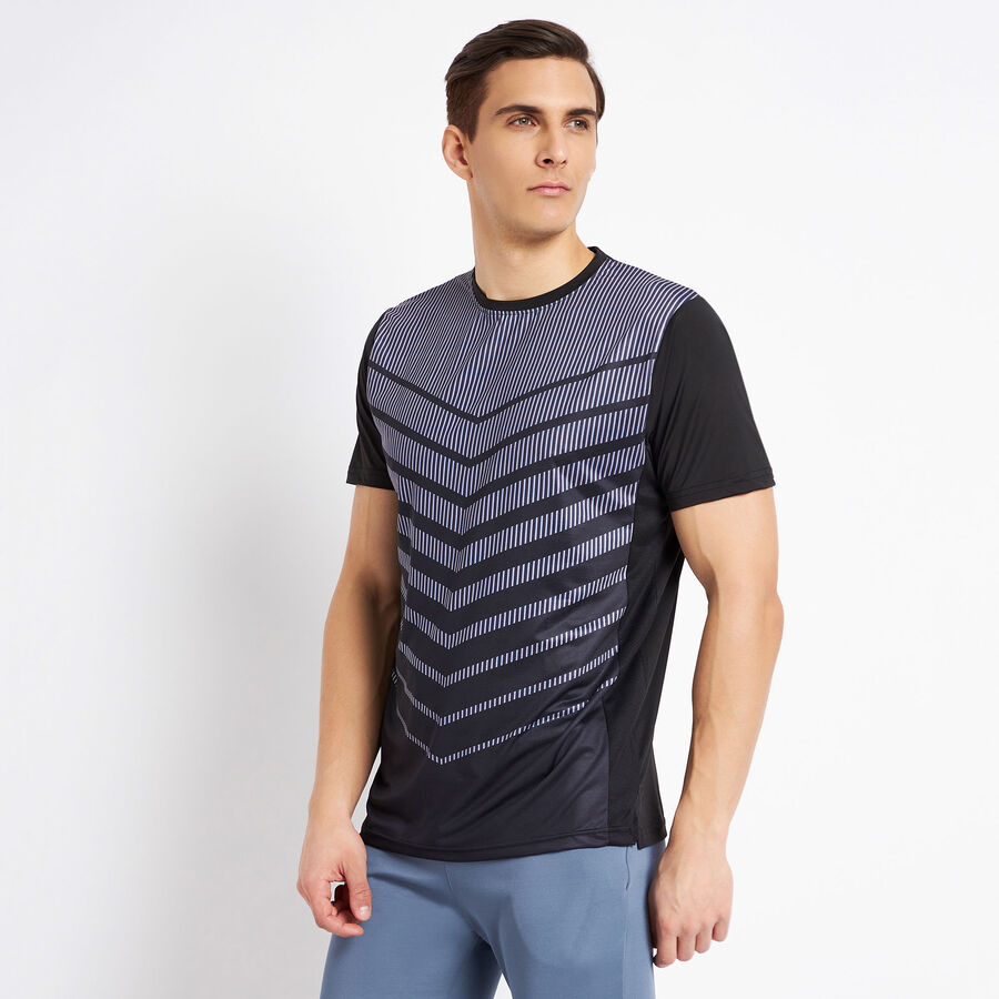 Printed Round Neck T-Shirt, Black, large image number null