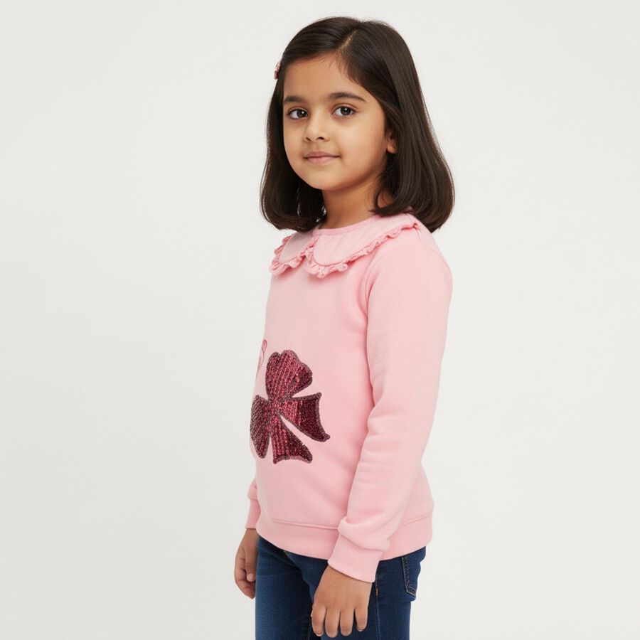 Girls Light Pink Ruffle Collar Casual Sweatshirt, Pink, large image number null