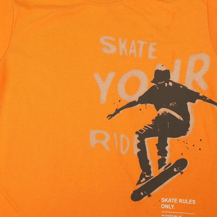 Boys Rust Crew Neck Regular Boys T-Shirt, रस्ट, large