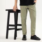 Men's Muted Sage Green Slim Fit Flat-Front Casual Trousers, Light Green, small
