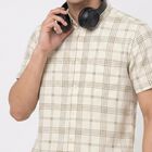 Men's Beige 100% Cotton Checked Regular Fit Casual Shirt, Beige, small