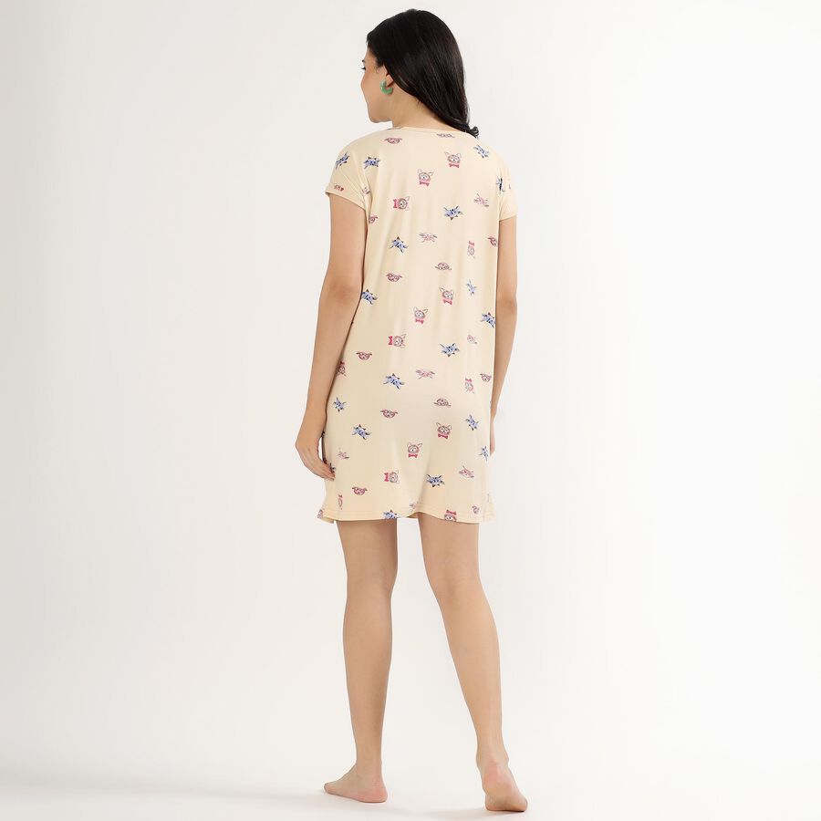 Women's Beige Round Neck Casual Nighty, गहरा पीला, large image number null