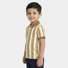 Boys Beige Polo Neck Striped T-Shirt, गहरा पीला, small