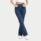 Women's Blue Bootcut Fit Washed Jeans, मध्यम नीला, small