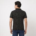 Men's Black Cotton Polo Neck Floral Printed T-Shirt, काला, small
