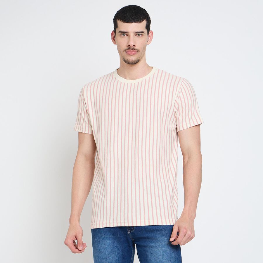 Men's Round Neck Half Sleeves T-Shirt, Light Pink, large