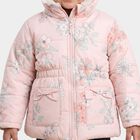 Girls Pink Hooded Floral Puffer Jacket, Light Pink, small