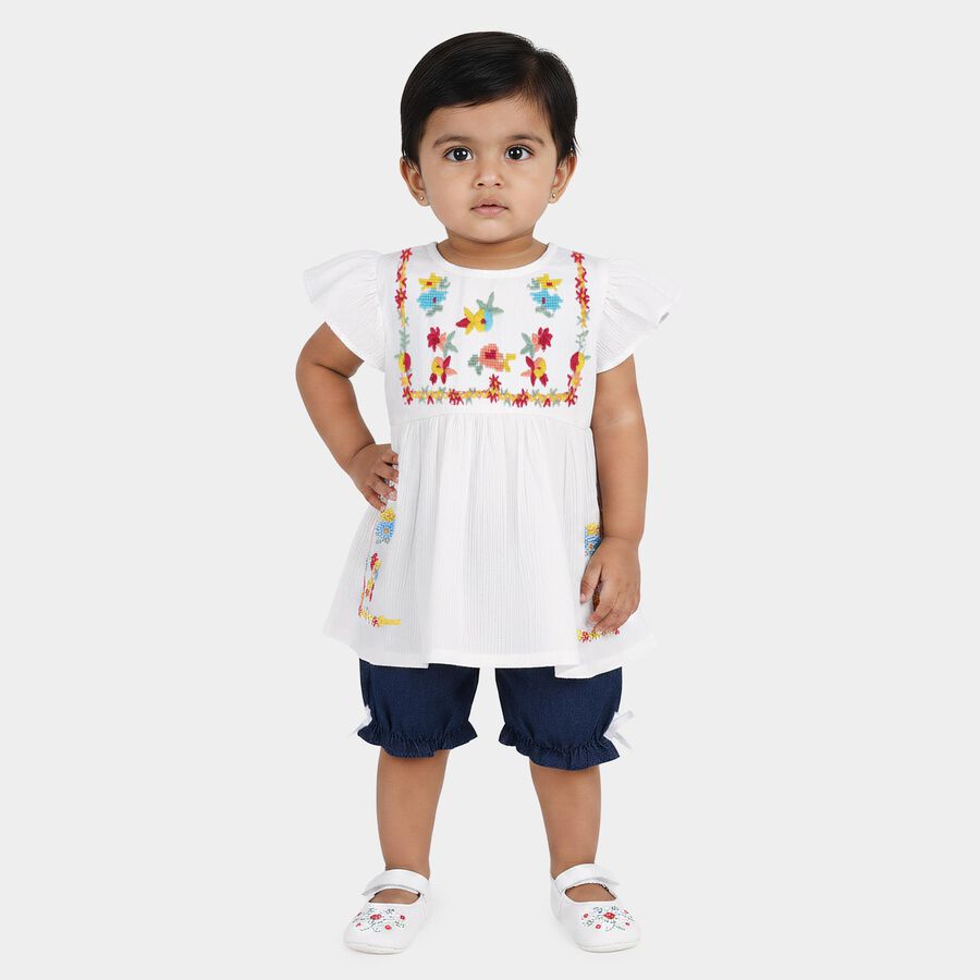 Infants White Round Neck Co-ord Set Upper and Bottom Set, White, large