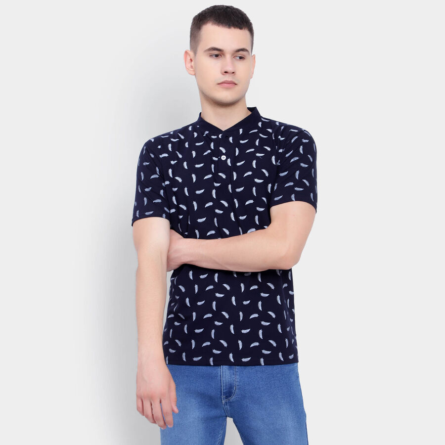 Printed Henley T-Shirt, नेवी ब्लू, large image number null
