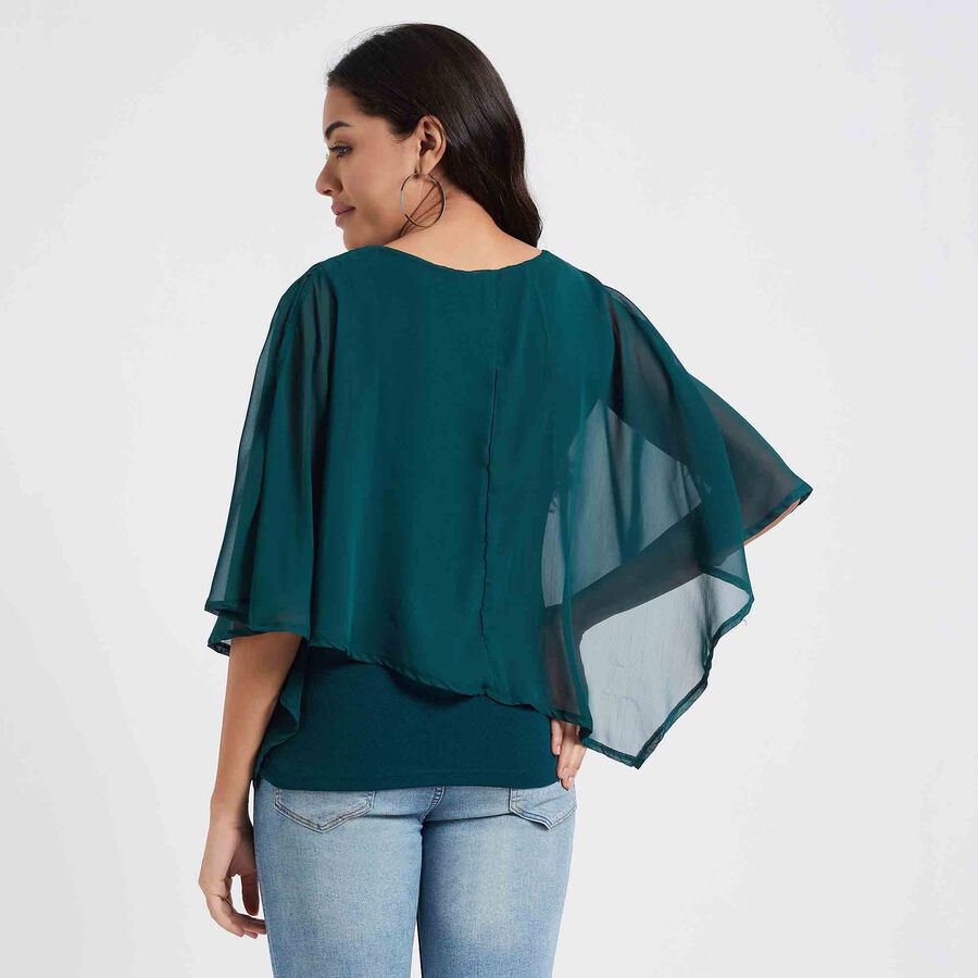 Embellished 3/4th Sleeve Top, Dark Green, large image number null