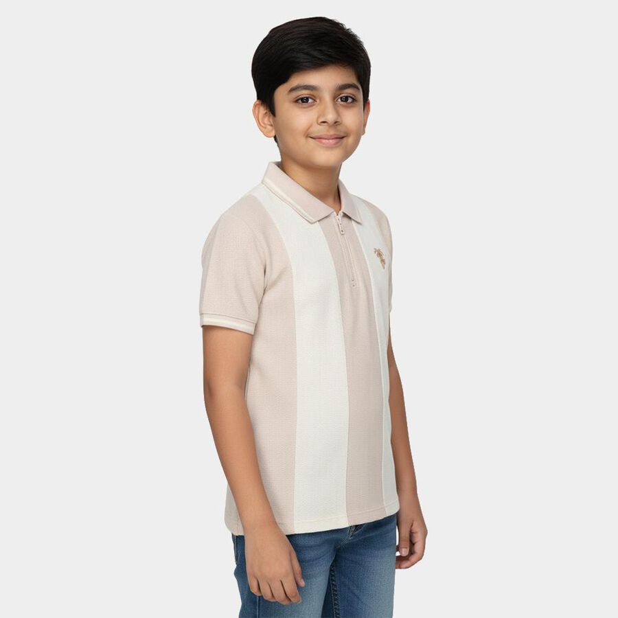 Boys' Beige Crew Neck Casual T-Shirt, Beige, large