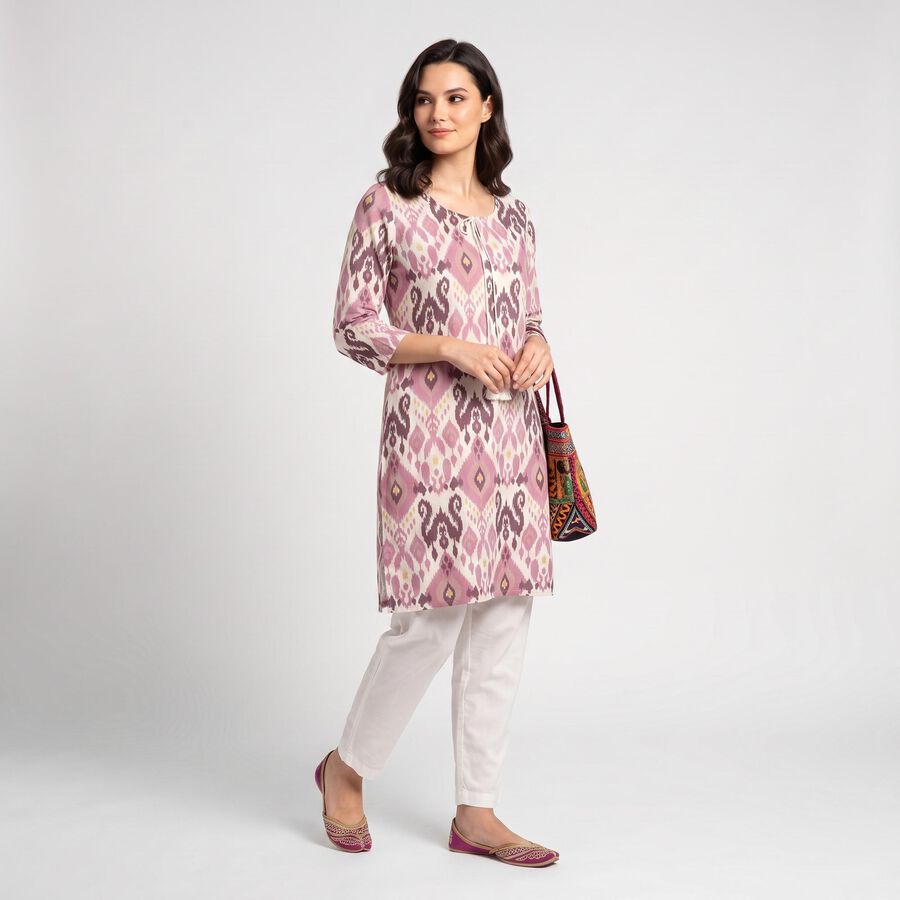 Women's Lilac Round Neck Printed Kurta, Lilac, large