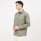 Men's Muted Sage Green Cotton Spread Collar Casual Shirt, Light Green, small