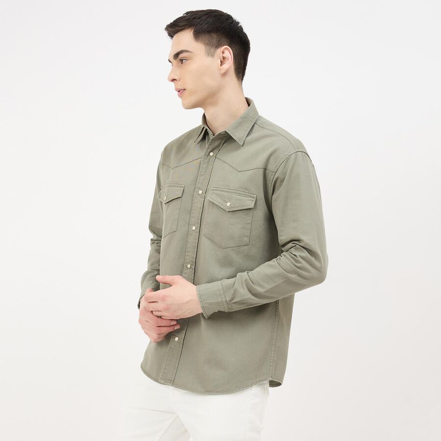 Men's Muted Sage Green Cotton Spread Collar Casual Shirt, Light Green, large