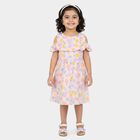 Girls' Pink Fit and Flare Floral Printed Cold Shoulder Frock, Light Pink, small