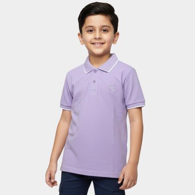 Boys Lilac Cotton Polo Collar Preppy Half Sleeves T-Shirt