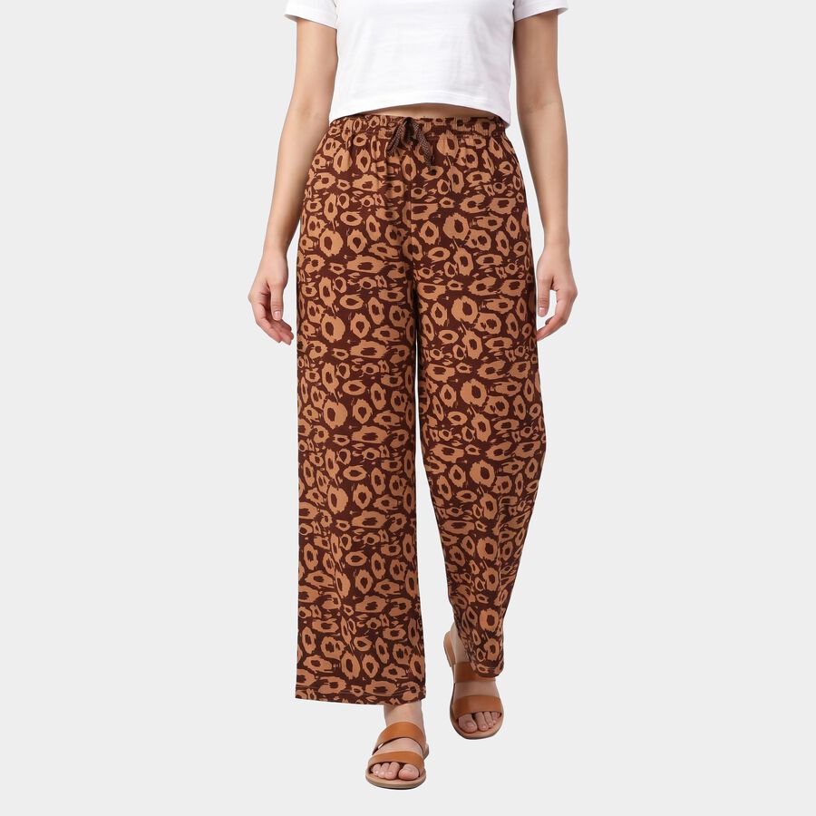 Women Brown Wide Leg Printed Trousers, भूरा, large