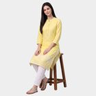 Women's Yellow Mandarin Collar Printed Kurta, Yellow, small
