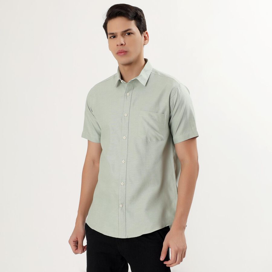 Men's Light Sage Green Regular Collar Slim Fit Casual Shirt, Light Green, large image number null