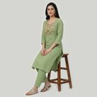 Women's Green Cotton Embroidered Ethnic Set, Light Green, small
