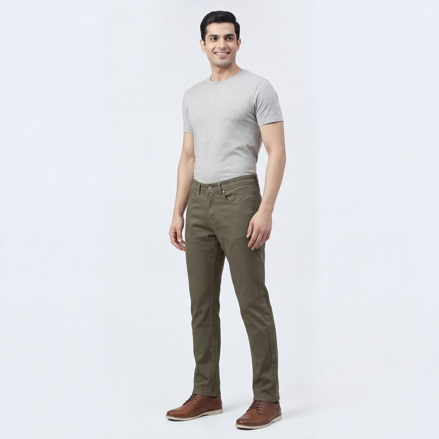 Men's Olive Slim Fit Washed Jeans, Olive, large
