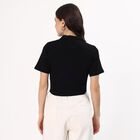 Women's Jet Black Cotton Collared Casual Crop Top, काला, small