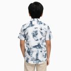 Boys' White and Navy Printed Half Sleeve Classic Collar Casual Shirt, White, small