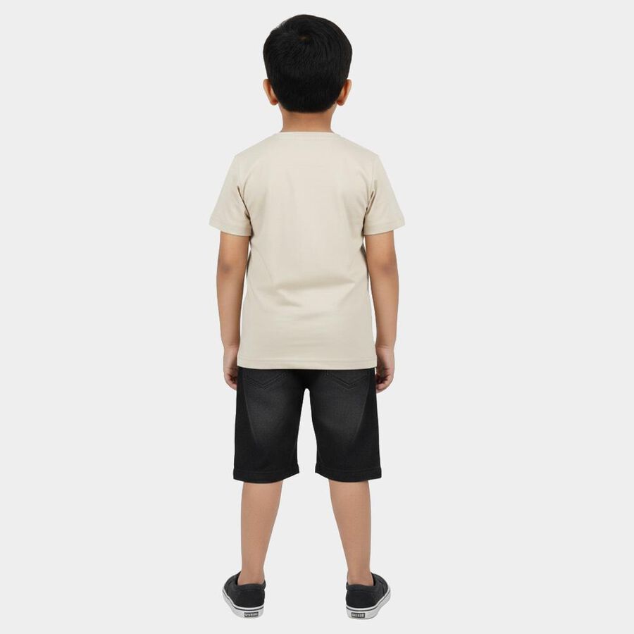 Boys Beige 100% Cotton Round Neck Graphic Printed Baba Suit, गहरा पीला, large