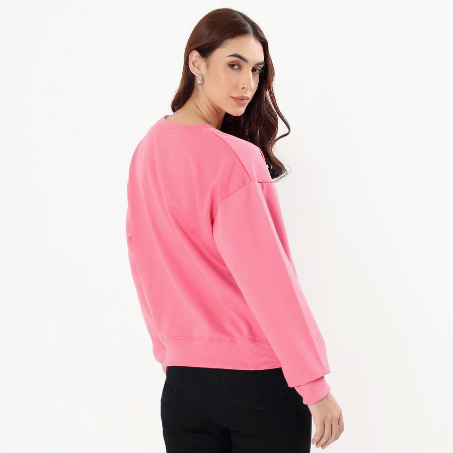 Women's Bright Pink Crew Neck Casual Sweatshirt, Pink, large image number null