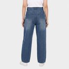 Women's Light Blue Straight Fit Distressed Jeans, हल्का नीला, small