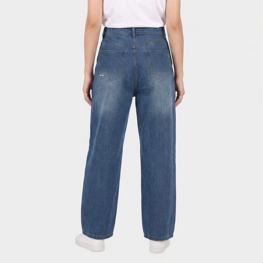 Women's Light Blue Straight Fit Distressed Jeans, हल्का नीला, large