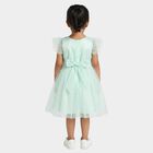 Girls' Mint Green Fit and Flare Floral Applique Party Wear Frock, हल्का हरा, small