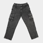 Boys' Black Cargo Fit Washed Jeans, Black, small