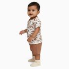 Infants' Beige Cotton Round Neck Printed Baba Suit, Beige, small image number null