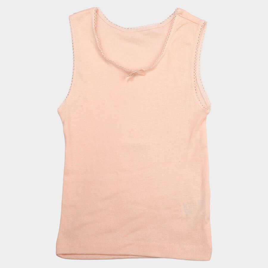 Girls Peach Cotton Sleeveless Vest, Peach, large