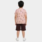 Boys Beige Cotton Round Neck Printed Baba Suit, Beige, small