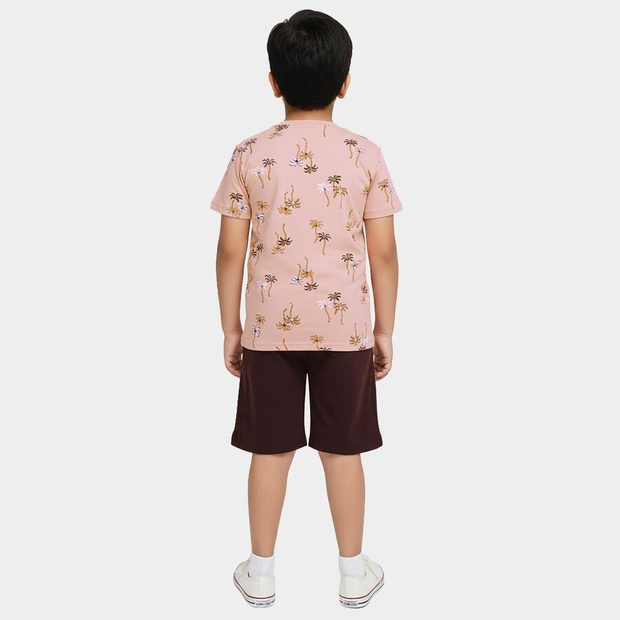 Boys Beige Cotton Round Neck Printed Baba Suit, Beige, large