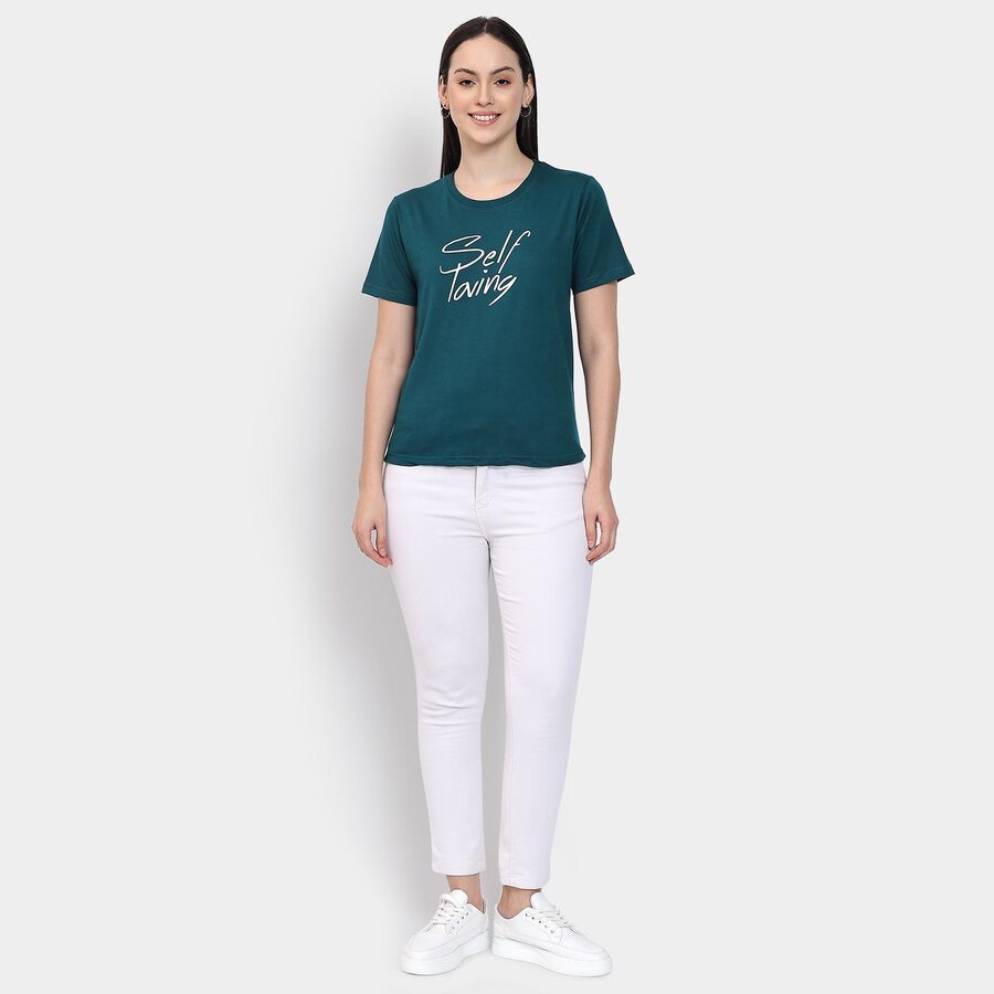 Ladies' Round Neck T-Shirt , गहरा हरा, large