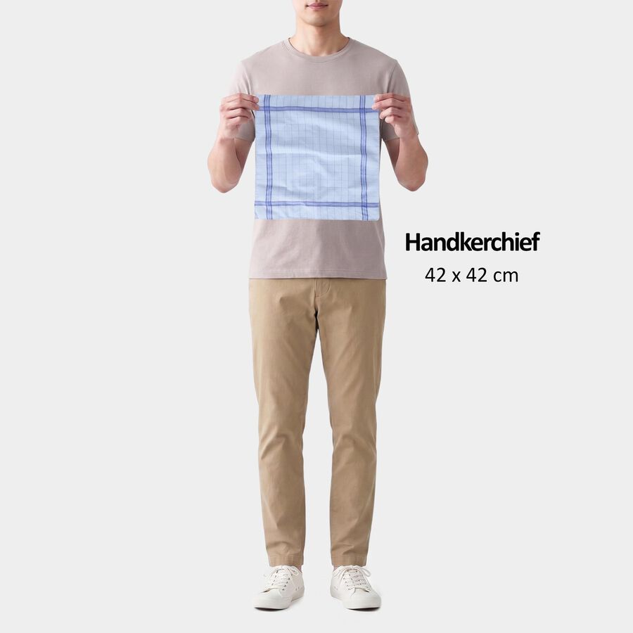 Men's Light Blue Checked Pack of 3 Handkerchief, Mid Blue, large