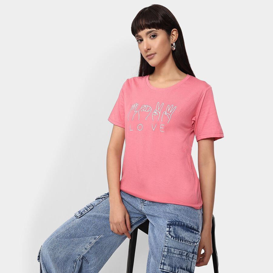 Ladies' Round Neck T-Shirt , गुलाबी, large image number null