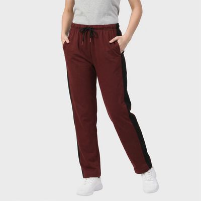 Women's Wine Straight Fit Side-Panel Track Pants
