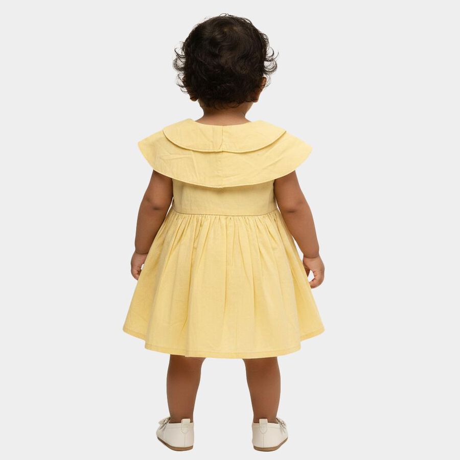 Infants' Light Yellow Cotton Peter Pan Collar Flared Frock, पीला, large