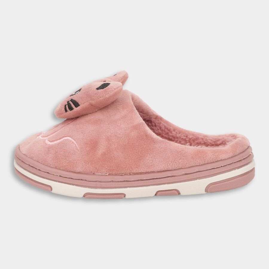 Kids Soft Dusty Pink Plush Slip-On Winter Slippers, Pink, large image number null