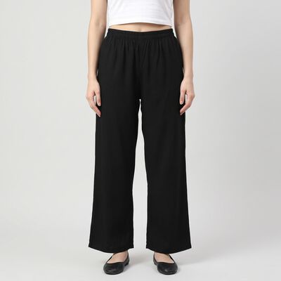 Women's Black Regular Fit Solid Palazzos