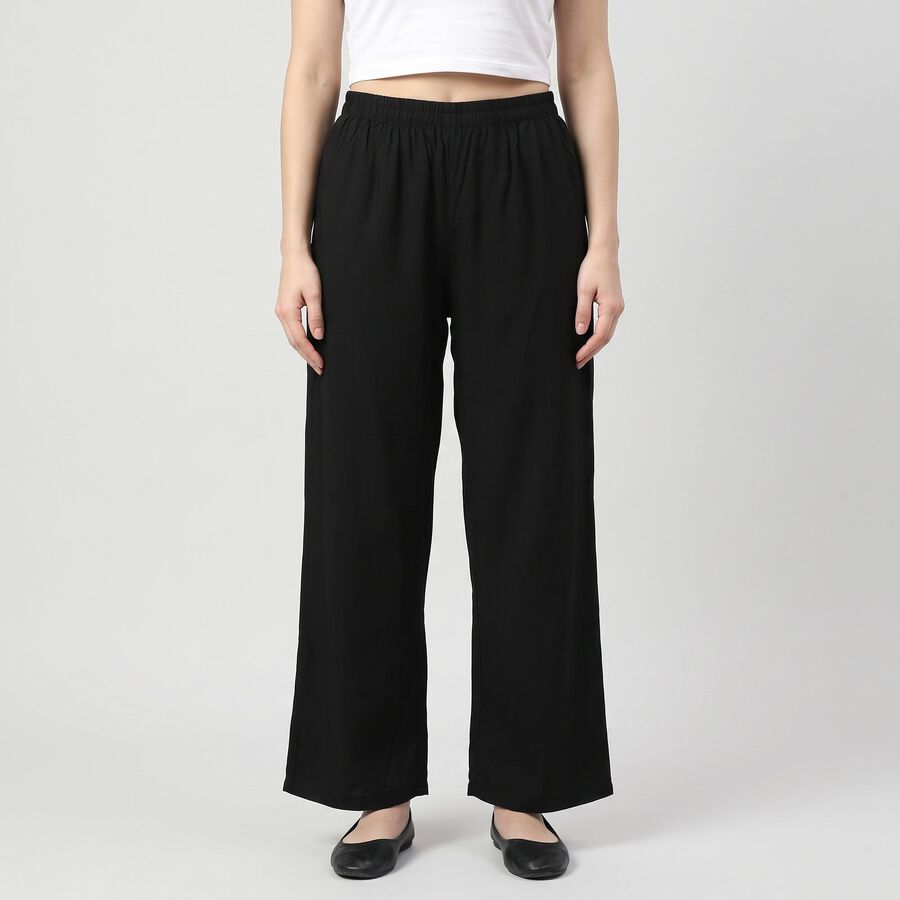 Women's Black Regular Fit Solid Palazzos, काला, large