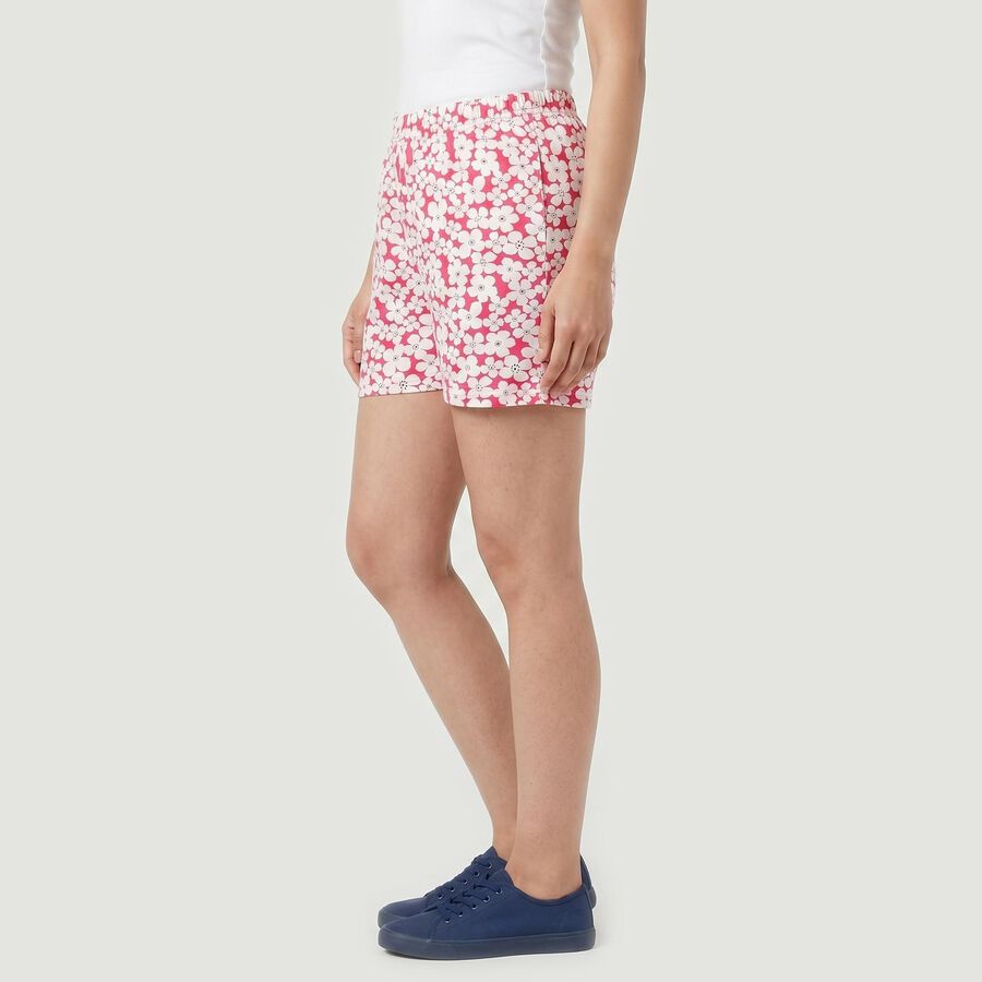Women's Pink Regular Fit Floral Printed Shorts, Pink, large