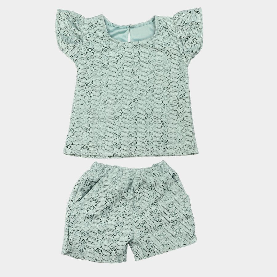 Girls Mint Green Round Neck Short Upper and Bottom Set, Light Green, large