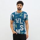 Men's Deep Teal Cotton Round Neck Graphic T-Shirt, गहरा नीला, small