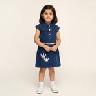Girls' Deep Indigo Blue Ruffled Denim Frock, मध्यम नीला, small image number null