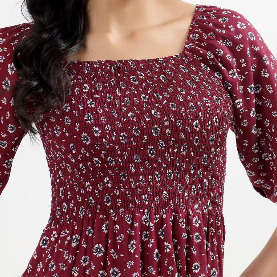 Ladies' Deep Maroon Square Neck Bohemian Dress, Wine, large image number null